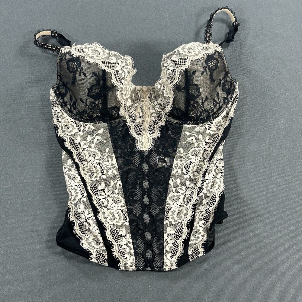 Jezebel Bustier Top 36C Lace Mesh Sheer Underwire Lingerie Corset Bra Black